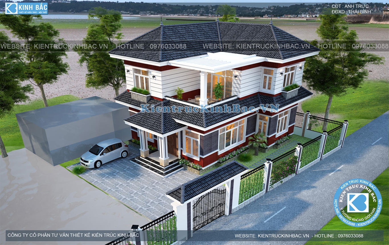 Mẫu nhà 2 tầng đẹp mái nhật tại Thái Bình